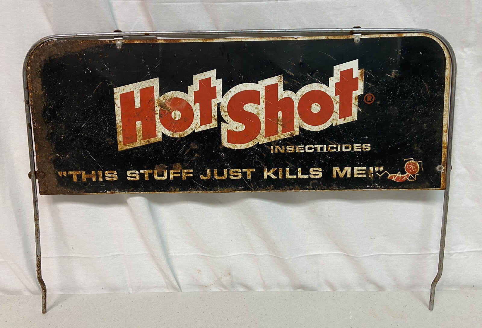 Vintage Distressed Hot Shot Insecticides Double Sided Metal Sign