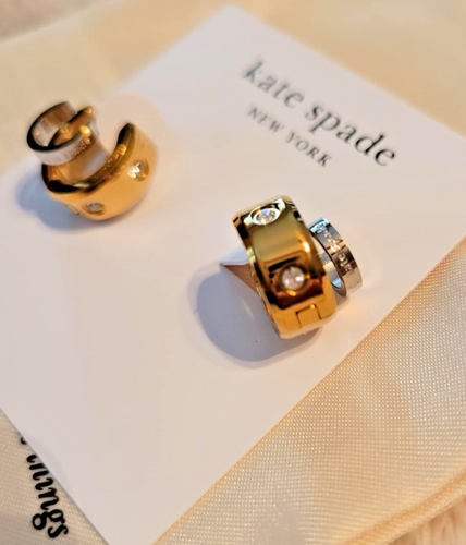 Pendientes Huggie Doble Kate Spade "En Piedra" KK438 Cristal Chapado en Oro Nuevos con Etiquetas - Imagen 4 de 6