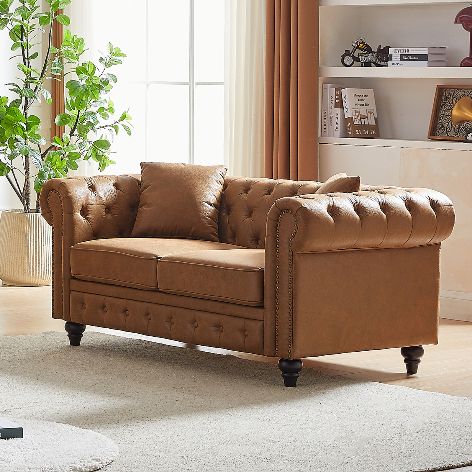 63.5-inch Modern Chesterfield Sofa with Tech Fabric Button Tufting for Contemporary Living Rooms