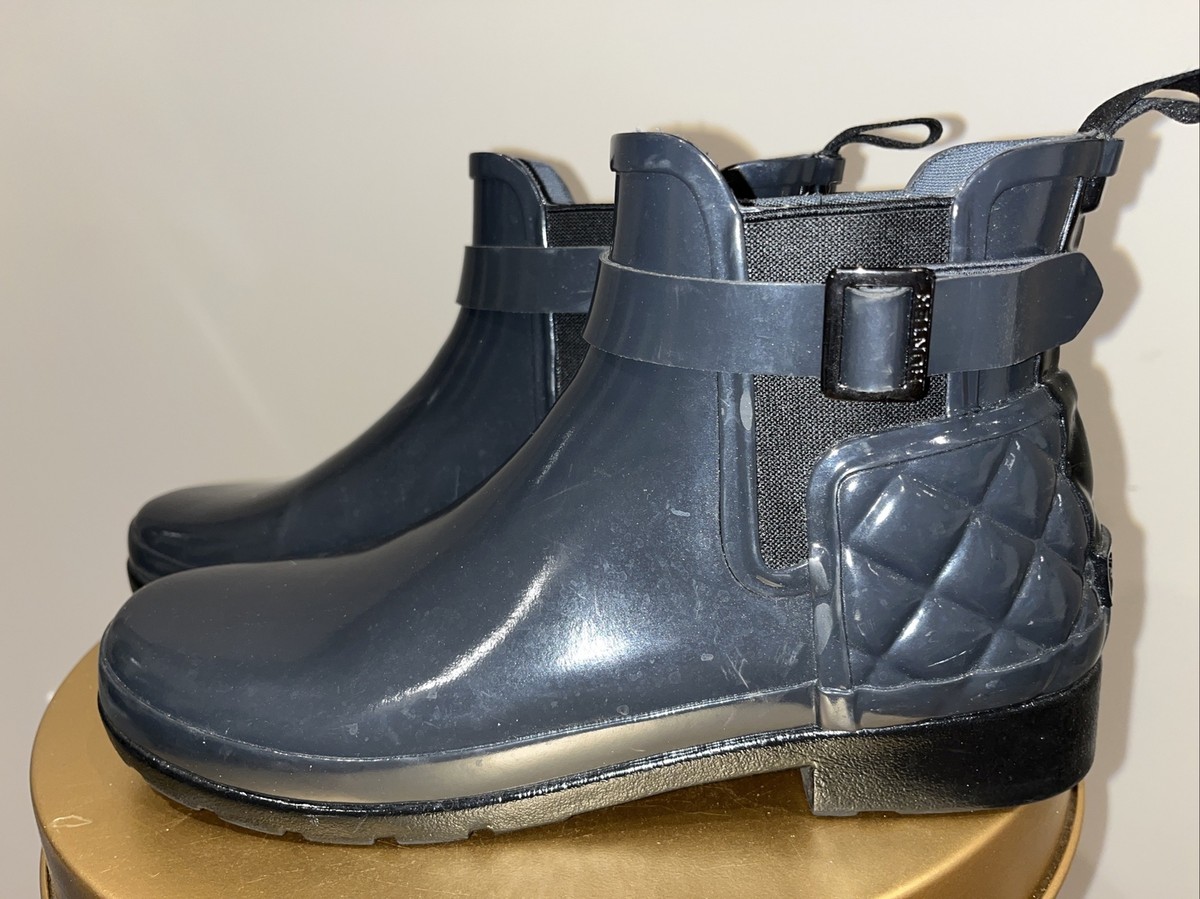 ☆HUNTER☆ WOMEN REFINED CHELSEA QUILT GLOSS RAINBOOT NAVY W Hunter Chelsea Boots Gloss Refined Quilt Rain Gray Size 9 | eBay