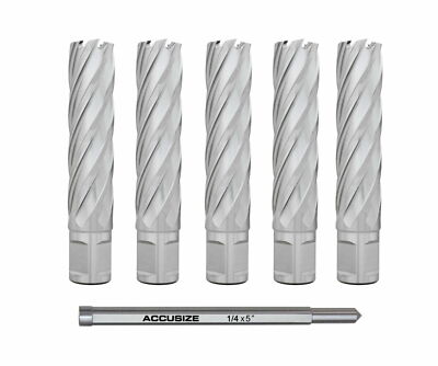 5 Pcs 13/16 x 3'' Cutting Depth HSS Annular Cutter+ 1 Pc Pilot Pin, #2083-2018PIN