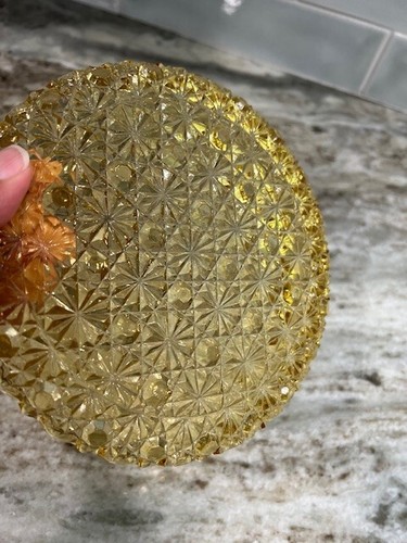 Golden Bernstein Gänseblümchen und Knopfbutter Geschirr Käse Geschirr Kuppel mit Deckel Vintage SELTEN - Bild 5 von 5