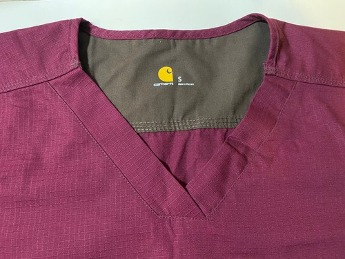 New Carhartt Men's Scrub Ripstop Utility Top C15108 Sz Small Burgundy Red - Picture 5 of 5