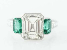 Transparent Emerald  Square Shape Green Emerald  White CZ 3.15TCW Wedding Ring
