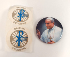 Pope John Paul II Pin 2 Stickers British Columbia Visit 1984 Vancouver Canada