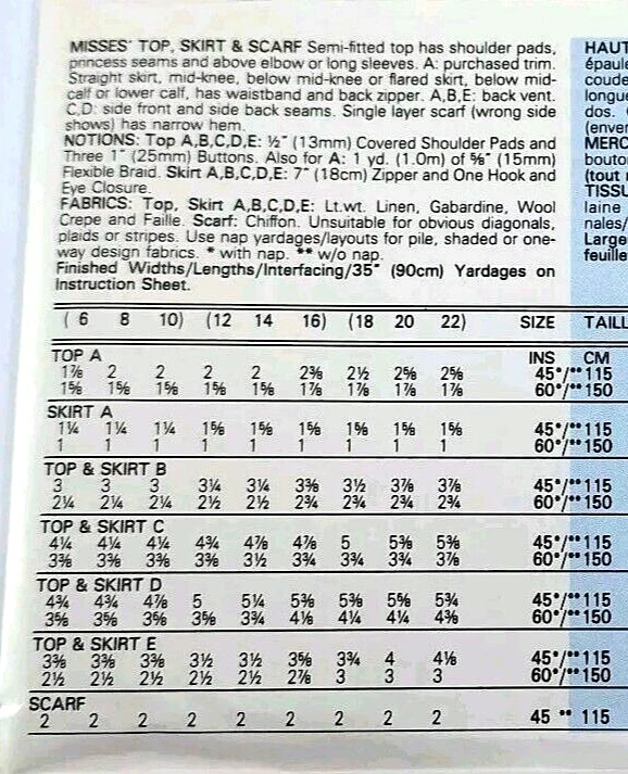 Butterick 4625 Vtg Top-Skirt & Scarf with variations Pattern Sz 12-16 UC - Image 2 of 4