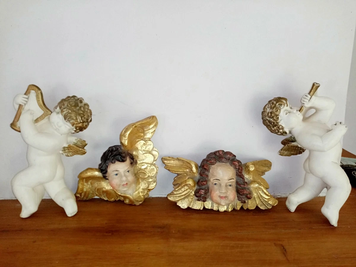 Chérubin Putti Ange Musicien Vintage – Déco De Noël – Ancien Angelot Rose