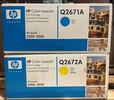 Set of Genuine HP LaserJet Q2671A Cyan + Q2672A Yellow Toners for 3500/3550