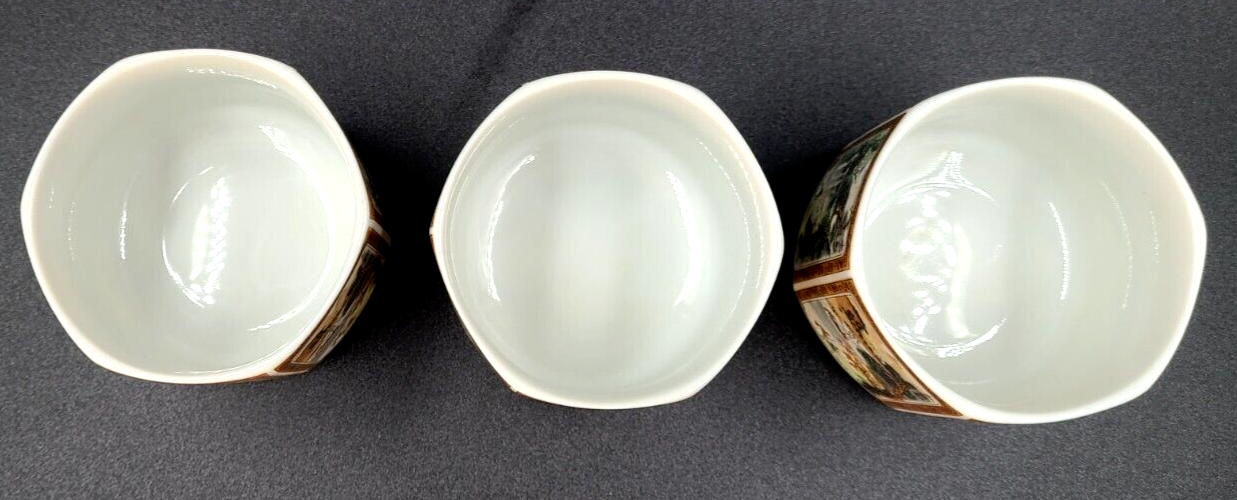Seizan Fine China 6sided SAKE Tea Cups Set of 3 Asian Landscapes
