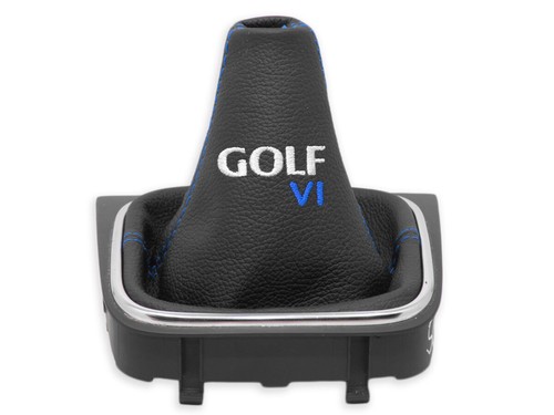 FOR VW GOLF 6 2008-2013 LEATHER HEADPHONE LEVER CHANGE EMBROIDERY GOLF VI BLUE + FRAME - Picture 2 of 4