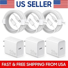 3 Pack Original 20W USB-C Fast Charger  6ft Type-C Cable for iPhone 15 Pro Max