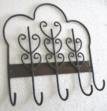 ANTIQUE VINTAGE IRON UTENSIL HOLDER HANGER RACK RARE DESIGN .