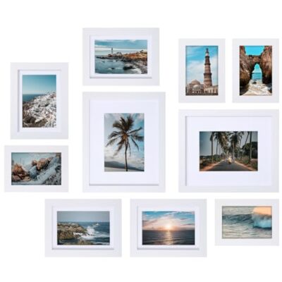 10 Pack Collage Wall Gallery Picture Frames - Multi Sizes (WHITE) 