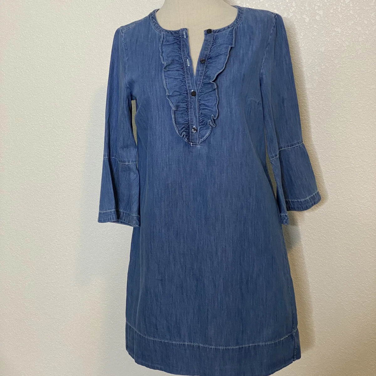Draper James Ruffle Chambray Dress With Flare Cuffs eBay