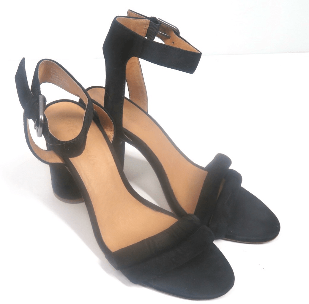 Madewell Rosalie Black Suede Block High Heel Sandals Ankle Strap Women Size 