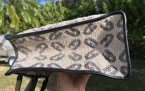FURLA OPPORTUNITY L TOTE LOGO PRINT SHOULDER BAG PURSE LEATHER BOTTOM & TRIM - Picture 13 of 17
