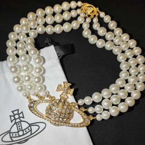 Vivienne Westwood Three Row Triple Layer Pearl Gold Necklace Choker - Picture 2 of 10