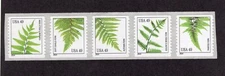 2014 49 cent Ferns coil Strip of 5, Scott #4848-4852