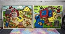 Vintage 1990 Playskool Sesame Street 5 Piece 9.5  T x 11.5  L Puzzles