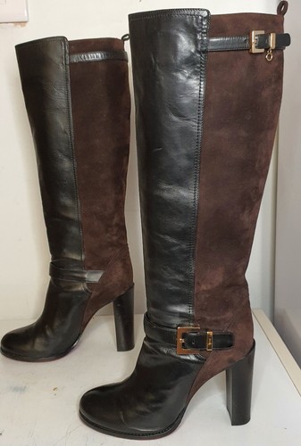 CESARE PACIOTTI Black Leather Suede Belted Knee Riding Boots - size 5 UK £500 - Picture 5 of 20
