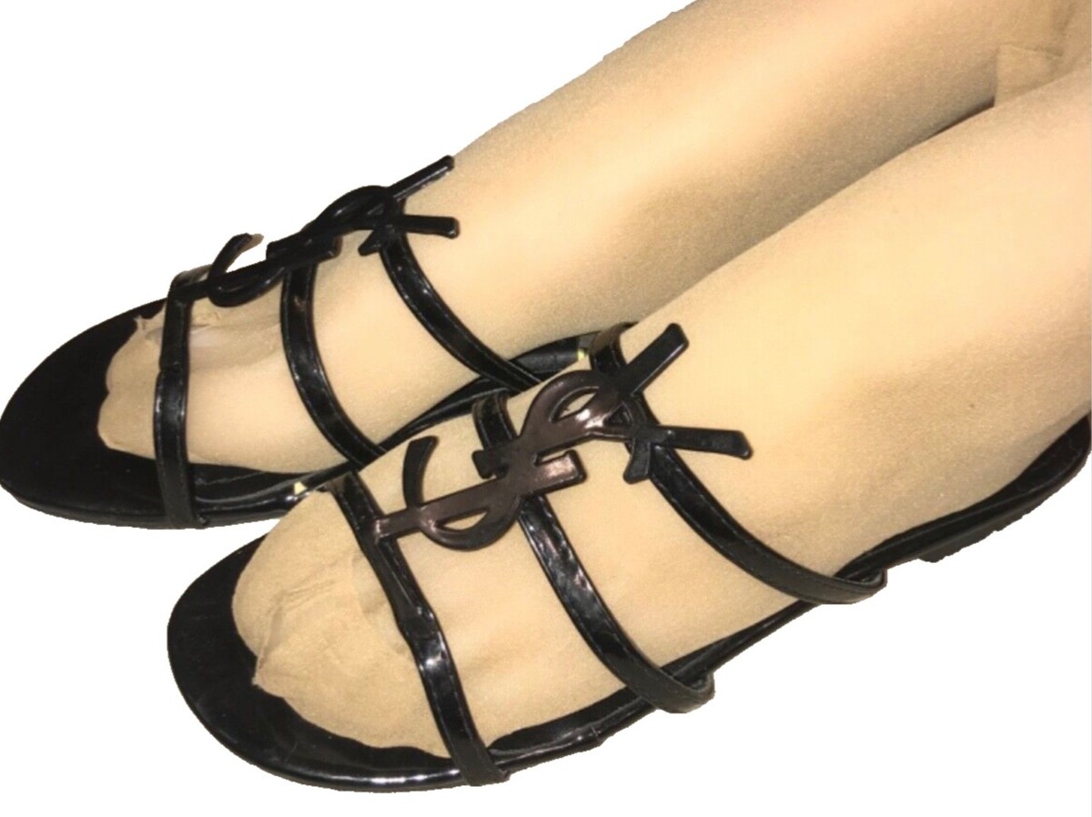 YSLYves Saint Laurent Cassandra Slides Flat Black Sandals size EU 38