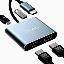 USB C to Dual HDMI Adapter 4 in 1 HDTV Splitter for Du-al Monitors 4K PD 100W