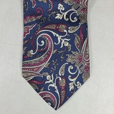 Kenneth Gordon Paisley Neck Tie 100% Silk Blue Red White Made In USA Classic