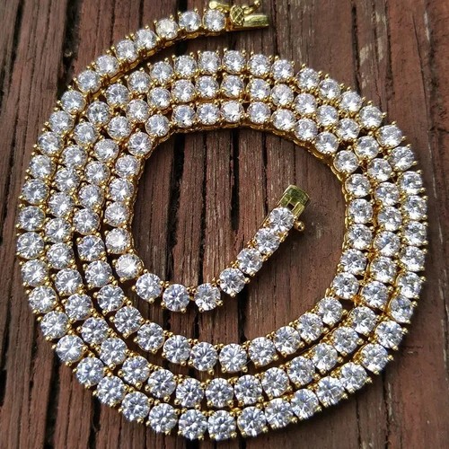 15Ct Round Cut Lab Created Diamond Men's Tennis Necklace 14K Yellow Gold Plated - Picture 3 of 3
