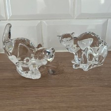 Vintage Hadeland Norway Art Glass Crystal Cat Figurines x2 VGC - 