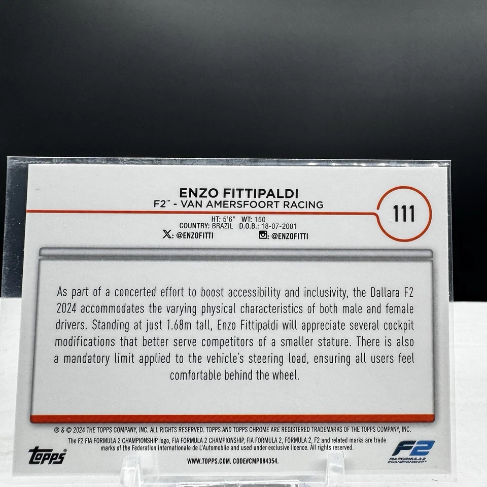 2024 Topps Chrome Formula 1 Enzo Fittipaldi Base Card #111 - Image 2 of 2