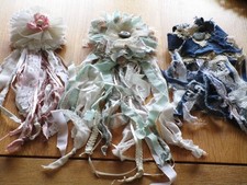 x3 Handmade Upcycled Fabric Fringed Flower Brooch Boho Shabby Chic Job Lot