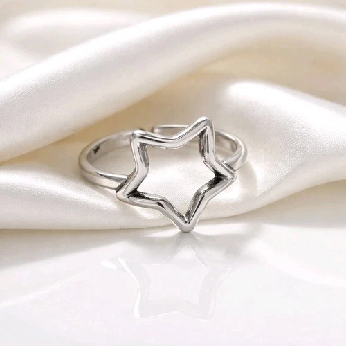 SILVER STAR RING, ADJUSTABLE STAINLESS STEEL, CHUNKY RING, OPEN RING, GIFT