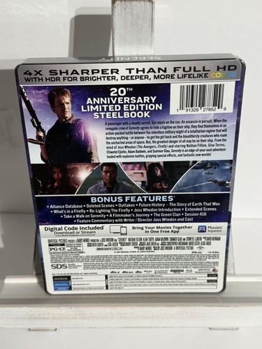 SERENITY 20TH ANNIVERSARY STEELBOOK 4K UHD + BLU-RAY + DIGITAL NEW Ships In Box - Picture 2 of 3