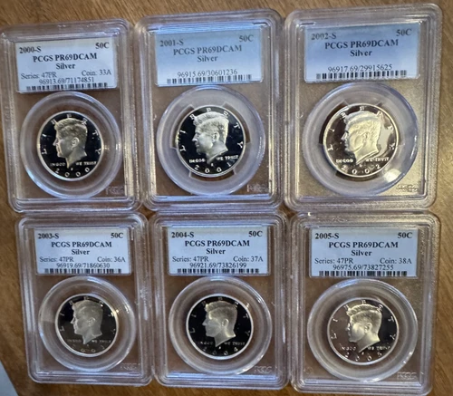 2000 2001 2002 2003 2004 2005 S Proof Silver Kennedy 50c PCGS PR69 (Under Spot)