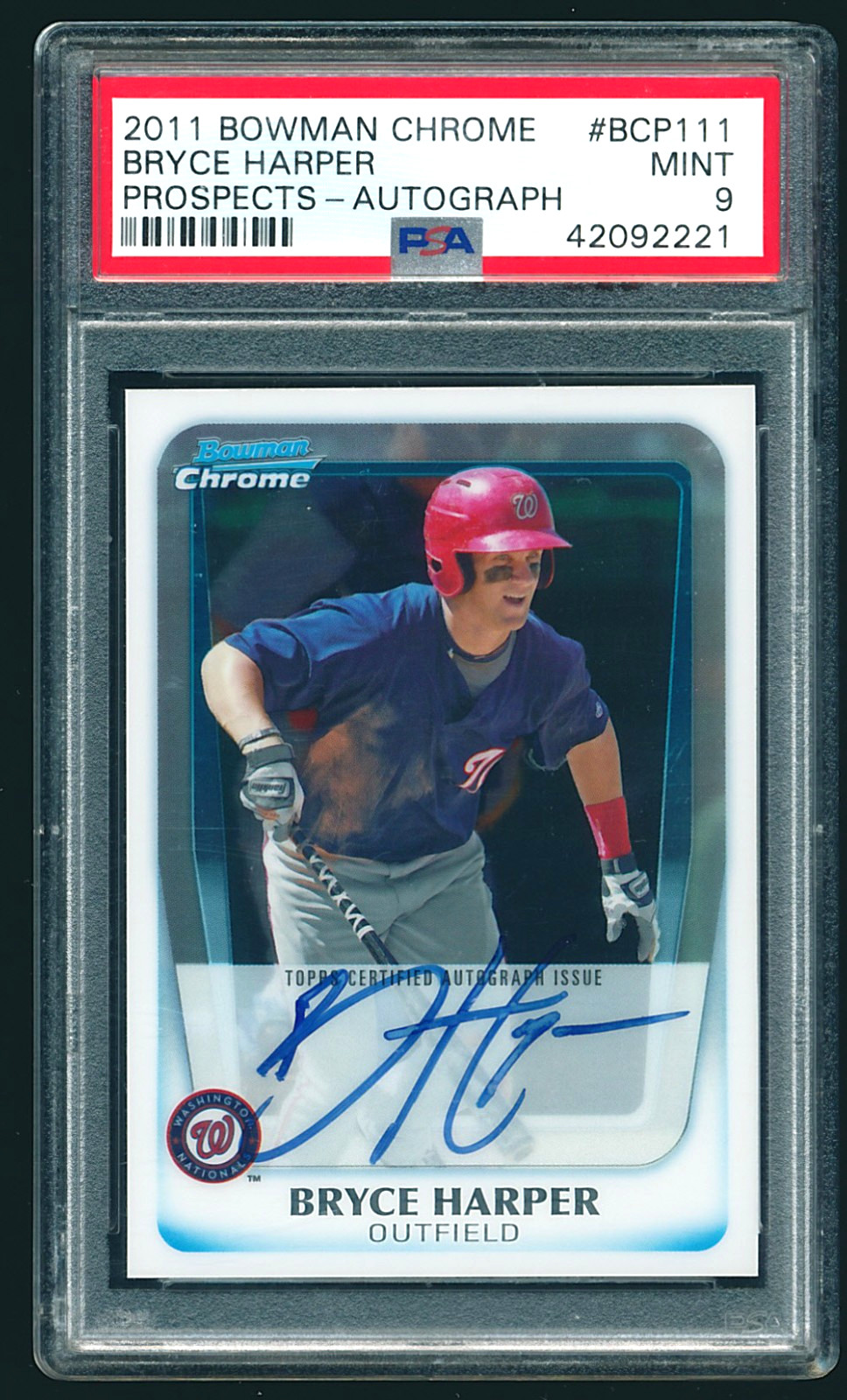 2011 Bowman Chrome Prospects #BCP111 Bryce Harper Auto PSA 9 - Nationals