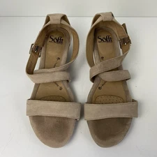Sofft Innis Sandals Women’s 7.5M Wedge Heel Ankle Strap Beige Suede Leather