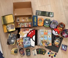 Huge Collection Lot of Pokemon Cards/Hundreds of Cards/Coins/Binders/ Tins *READ