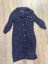 Alison Brittney Shirt Dress Womens Small Navy Blue Gold Button Up 3/4 Sleeve