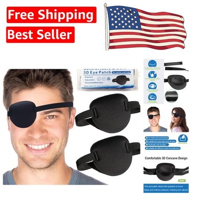 Black 3D Adjustable Eye Patches - Soft, Comfortable for Lazy Eyes & Cosplay