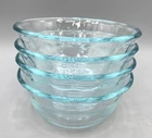 Set of 4 Vintage Pyrex 464 Bowls 10 oz 300 ml Scalloped Blue Tinted 3 Rings USA