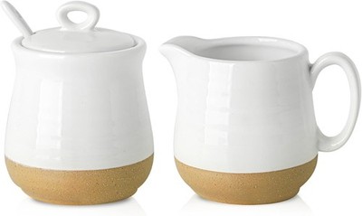 Ceramic Sugar and Creamer Set, 3 Piece Coffee Serving Set with Cream Pitcher,