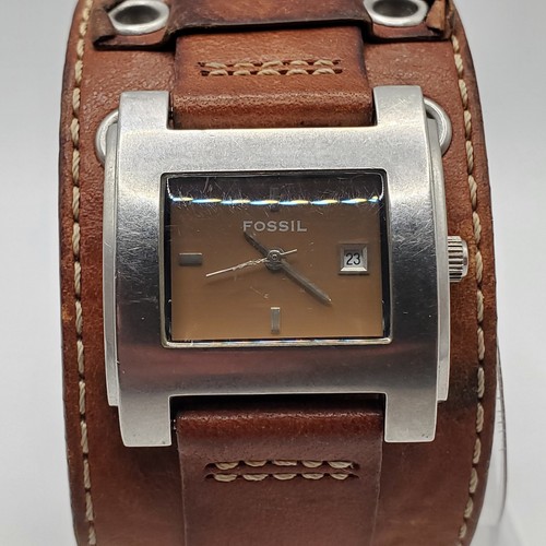 Fossil Bangle Band Brown Rectangle Dial 29mm Womens Watch New Battery