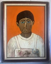 Mid Century Acrylic Painting "Sharecropper" by Charles Knox Outsider Folk Art