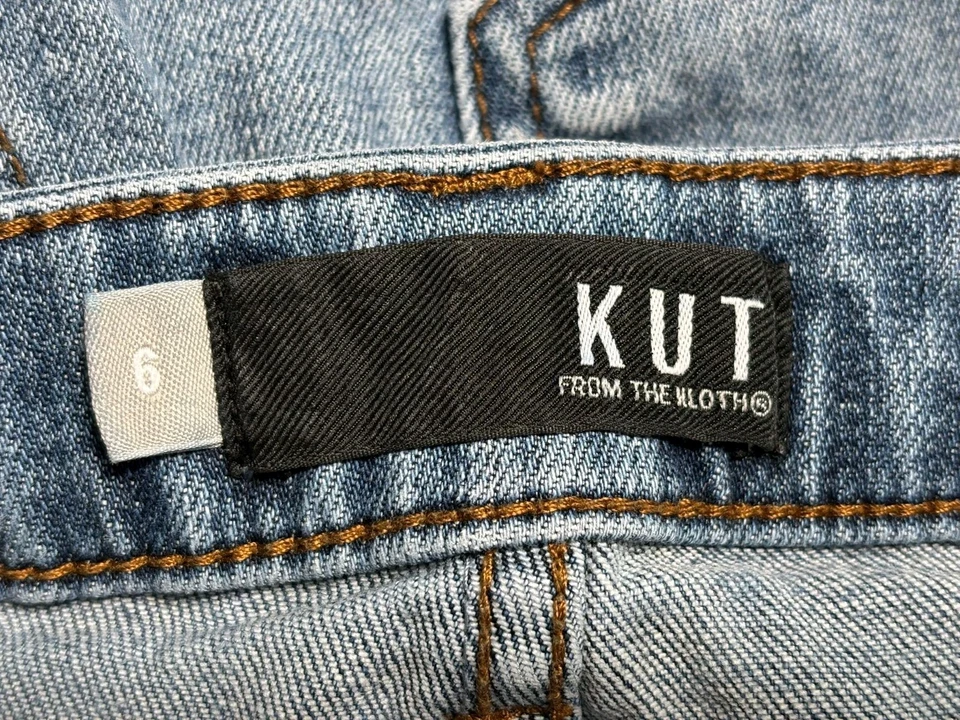 Kut From The Kloth Straight Leg Jeans Womens Sz 6 Mid Rise Distressed Raw Hem  - Image 3 of 4
