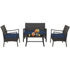 Costway 4PCS Patio Rattan Wicker Furniture Set Cushioned Sofa Armrest Coffee