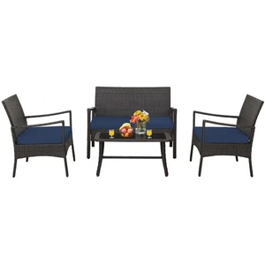 Costway 4PCS Patio Rattan Wicker Furniture Set Cushioned Sofa Armrest Coffee