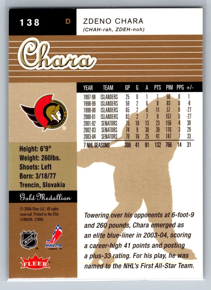 2005-06 Ultra #138 Zdeno Chara Gold Medallion - Image 2 of 2