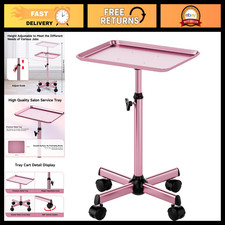 Adjustable Rolling Salon Tray Cart - Spa Tattoo Trolley on Wheels, Pink Metal