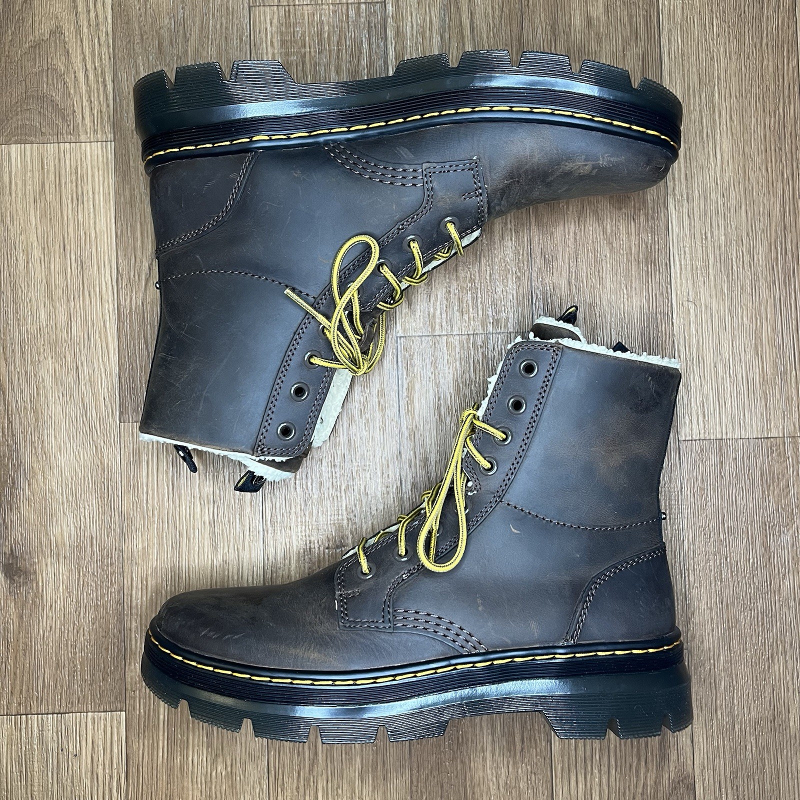 Doc Dr Martens Combs Winter Sherpa Lined Brown Leather Boots Women's Size 9