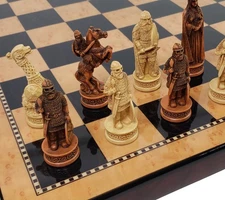 Antique White & Brown Norse Viking CHESS SET with 18" Walnut Color Board
